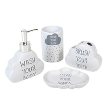 Cargar imagen en el visor de la galería, Set de baño de cerámica con dispensador de jabón, vaso, jabonera y portacepillos