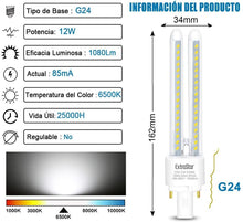 Cargar imagen en el visor de la galería, Pack 2 Bombillas LED PLC 2 Pines Tubo 2U Maiz G24, Luz Fría Blanca No regulable