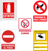 Cargar imagen en el visor de la galería, Señal cartel placa de pvc prohibiciones restricciones prohibido el paso perro