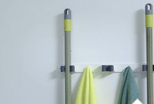 Cargar imagen en el visor de la galería, Colgador triple para escobas 3.2 x 35.5 cm blanco y gris con tornillos
