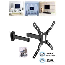 Cargar imagen en el visor de la galería, Soporte de TV o Monitor 14-43" con Brazo Máx Vesa 20X20cm Giratoria Inclinable