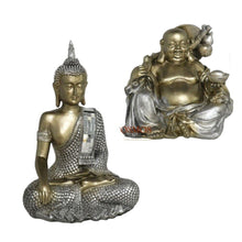 Cargar imagen en el visor de la galería, Buda sentada hogar figura decorativa bakti y dharma resina 27 cm y 17 cm