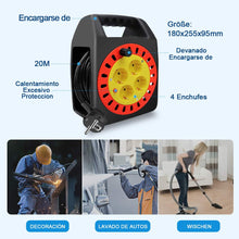 Cargar imagen en el visor de la galería, Cable de alimentación de bobina enrollable de 5 10 15 20 25 m y 4 BASE