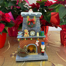 Cargar imagen en el visor de la galería, Chimenea Navidad escena musica con luz 33x19 cm