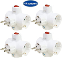 Cargar imagen en el visor de la galería, Pack 4 Adaptador Triple Con Enchufe Schuko Con Interruptor Luminoso