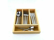 Cargar imagen en el visor de la galería, Cubertero de madera natural con 4 compartimientos