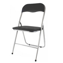 Cargar imagen en el visor de la galería, Silla Plegable Negro PVC Asiento Acolchado, comedor, salón, sala de estar, casa, individual, metal