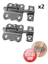 Cargar imagen en el visor de la galería, 2 x Pasadores Cerrojos Acero Inoxedable Clasico Sencillo 55x40 mm Cromado