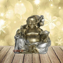 Cargar imagen en el visor de la galería, Buda sentada hogar figura decorativa bakti y dharma resina 27 cm y 17 cm