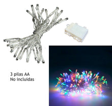 Cargar imagen en el visor de la galería, Cadena luces 100 LED pilas guirnaldas exteriortransparentes multiintermites