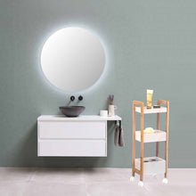 Cargar imagen en el visor de la galería, Mueble De Baño Eatantería De 3 Estantes Con Ruedas Bambú Mdf - Blanco/bambú