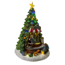 Cargar imagen en el visor de la galería, Escena Tienda Venta Abetos Con Luz 30 Led Música Movimiento 22x22x33 cm Navidad