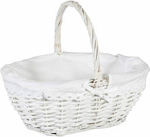 Cargar imagen en el visor de la galería, Cesta Mimbre Oval PUNTILLA Grande Blanco | 47 x 34 x 18 con asa 33 cm