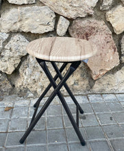 Cargar imagen en el visor de la galería, Silla Taburete Plegable Terminado de madera, Aluminio, Marrón, Ø30 cm, 30x45 cm
