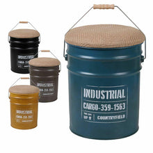 Cargar imagen en el visor de la galería, Baril , Bidon, Puff de almacenamiento metal con tapa de asiento de Yute y asa 32 x 39.5 cm