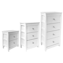 Cargar imagen en el visor de la galería, Mueble Auxiliar Cajonera Ancha de Madera de Pino Natural Color Blanco Nieve, Mesillas de noche,