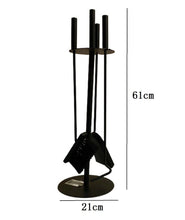 Cargar imagen en el visor de la galería, Juego 4 Piezas Utencilio limpieza Chimenea Hierro Altura 61cm ø 21cm