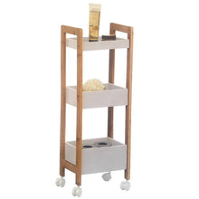 Cargar imagen en el visor de la galería, Mueble De Baño Eatantería De 3 Estantes Con Ruedas Bambú Mdf - Blanco/bambú