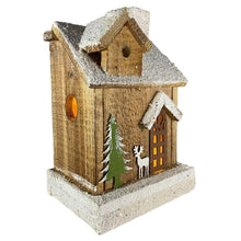 Cargar imagen en el visor de la galería, Casa de Madera con Luz 5 LED 15.5 x12.3 x 24 cm Decoración de Navidad