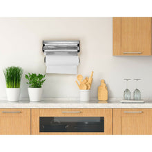 Cargar imagen en el visor de la galería, Quttin - Dispensador Portarrollos De Cocina Para Papel de Aluminio Film Trasparente Papel De Cocina Organizador 3 En 1 Para Pared 34x20x9 cm