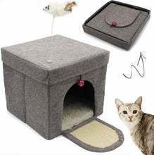 Cargar imagen en el visor de la galería, Casa para Gatos Mascotas Portable Plegable con Juguete Ratón 30x30x29cm