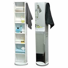 Cargar imagen en el visor de la galería, Meuble colonne de salle de bain rotatif - 6 étagères miroir 2 cintres