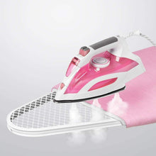 Cargar imagen en el visor de la galería, Tabla de planchar con estructura de metal blanco Funda con estampado rosa o gris