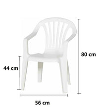 Cargar imagen en el visor de la galería, Silla resina blanca de plástico con respaldo alto para exterior, tanto como jardín, terraza, playa o camping.