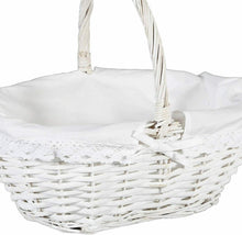 Cargar imagen en el visor de la galería, Cesta Mimbre Oval PUNTILLA Grande Blanco | 47 x 34 x 18 con asa 33 cm