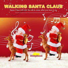 Cargar imagen en el visor de la galería, Santa Claus Papá Noel en reno con músuca movimiento y luz figura Navidad belen