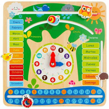 Cargar imagen en el visor de la galería, Reloj calendario educativo de madera natural