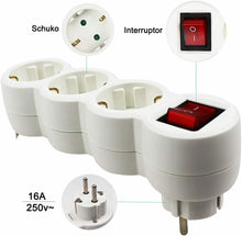 Cargar imagen en el visor de la galería, Adaptador plano con interruptor y tres enchufes schuko. 16A/250V~ MAx.3680W