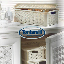 Cargar imagen en el visor de la galería, Tontarelli Cesta pequeña Arianna con Tapa Modelo Blanco, 43 x 33 x 26 cm