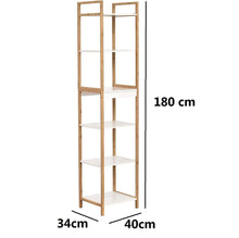 Cargar imagen en el visor de la galería, MUEBLE DE BAÑO ESTANTERÍA 6 ESTANTES MDF Y ESTRUCTURA BAMBU 40 x 34 x 180 cm