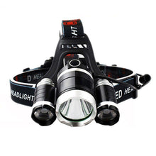 Cargar imagen en el visor de la galería, Linterna frontal Led 90 grados de cabeza con 4 modos T6/R5 3 piezas recargable