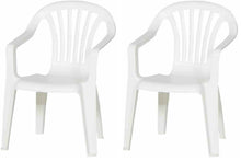 Cargar imagen en el visor de la galería, Silla resina blanca de plástico con respaldo alto para exterior, tanto como jardín, terraza, playa o camping.