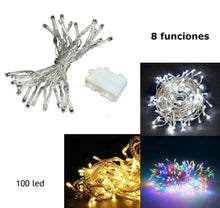 Cargar imagen en el visor de la galería, Cadena luces 100 LED pilas guirnaldas exteriortransparentes multiintermites