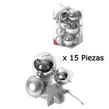 Cargar imagen en el visor de la galería, Colgante De Bolas Estrellas De Navidad X15 Piezas Brillo Mate Purpurina