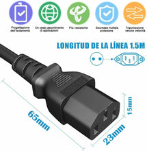 Cargar imagen en el visor de la galería, Cable de Alimentación 1.5M, 3 Pines, Enchufe Europeo, Negro para Monitor, Televisión, Proyector, PC, 3 * 0.75mm²