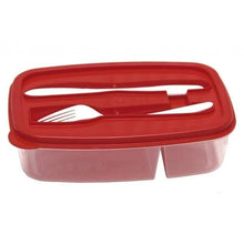Cargar imagen en el visor de la galería, Taper rectangular con cubiertos tenedor y cuchillo fiambrera de comida plastico