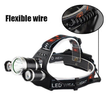 Cargar imagen en el visor de la galería, Linterna frontal Led 90 grados de cabeza con 4 modos T6/R5 3 piezas recargable