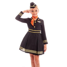 Cargar imagen en el visor de la galería, Disfraz Azafata Vuelos Piloto Avión Niña Infantil Para Fiesta De Carnaval Cumpleaños Teatro