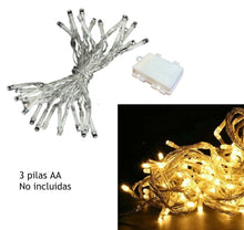 Cargar imagen en el visor de la galería, Cadena luces 100 LED pilas guirnaldas exteriortransparentes multiintermites