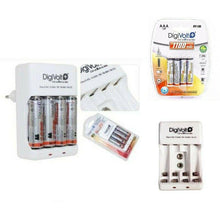Cargar imagen en el visor de la galería, Pilas recargables + cargador eléctrico 4 pilas AA, AAA, 100, 1400, 2350 mAh