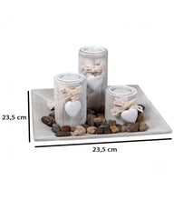 Cargar imagen en el visor de la galería, Bandeja con 3 portavelas de corazón y piedras madera velas decorativas jardín