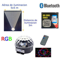 Cargar imagen en el visor de la galería, Proyector Esfera Rotatorio LED RGB Con Musica BLUETOOTH Mando y 1 USB Muticolor