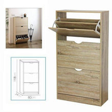 Cargar imagen en el visor de la galería, Mueble Armario de Zapateros Madera 3 Cajones Roble para 18 Pares Zapatos