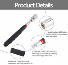 Cargar imagen en el visor de la galería, Recogedor magnético telescópico, imán telescópico con luz para recoger tuercas