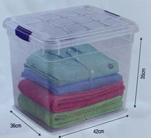 Cargar imagen en el visor de la galería, Caja Plástico de almacenamiento, TRANSPARENTE, 35 Litros, sin ruedas