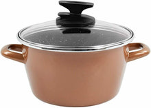 Cargar imagen en el visor de la galería, Copper Olla Con Tapa de Cristal, en acero esmaltado color cobre